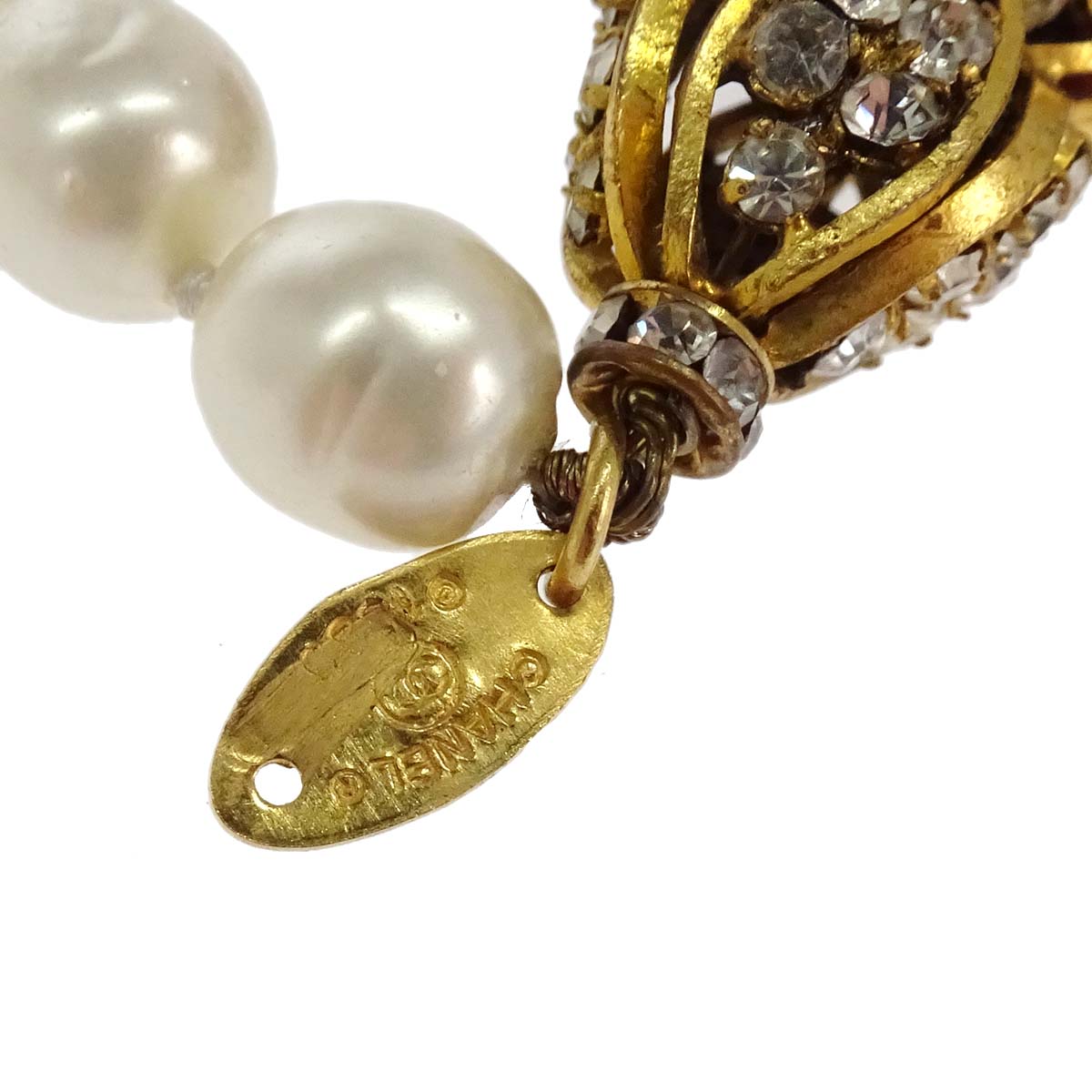 Chanel Lariat Necklace Gripoix Costume Pearl Gold 1989
