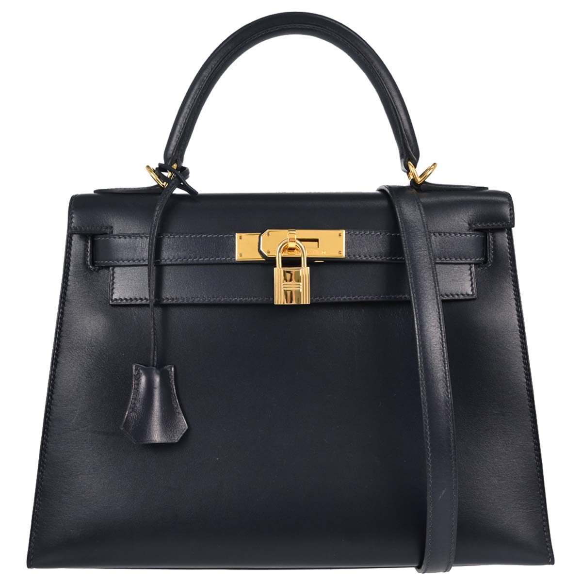 Hermes Blue Marine Box Calf Kelly 28 Sellier 2way Shoulder Handbag