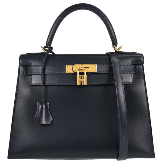 Hermes Blue Marine Box Calf Kelly 28 Sellier 2way Shoulder Handbag