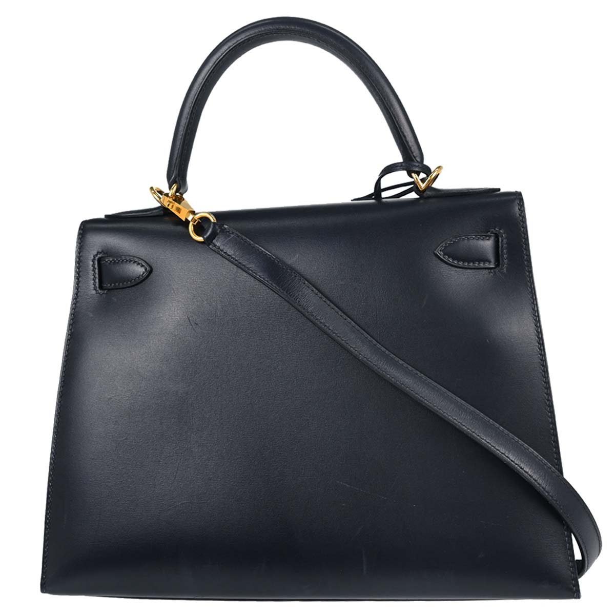 Hermes Blue Marine Box Calf Kelly 28 Sellier 2way Shoulder Handbag