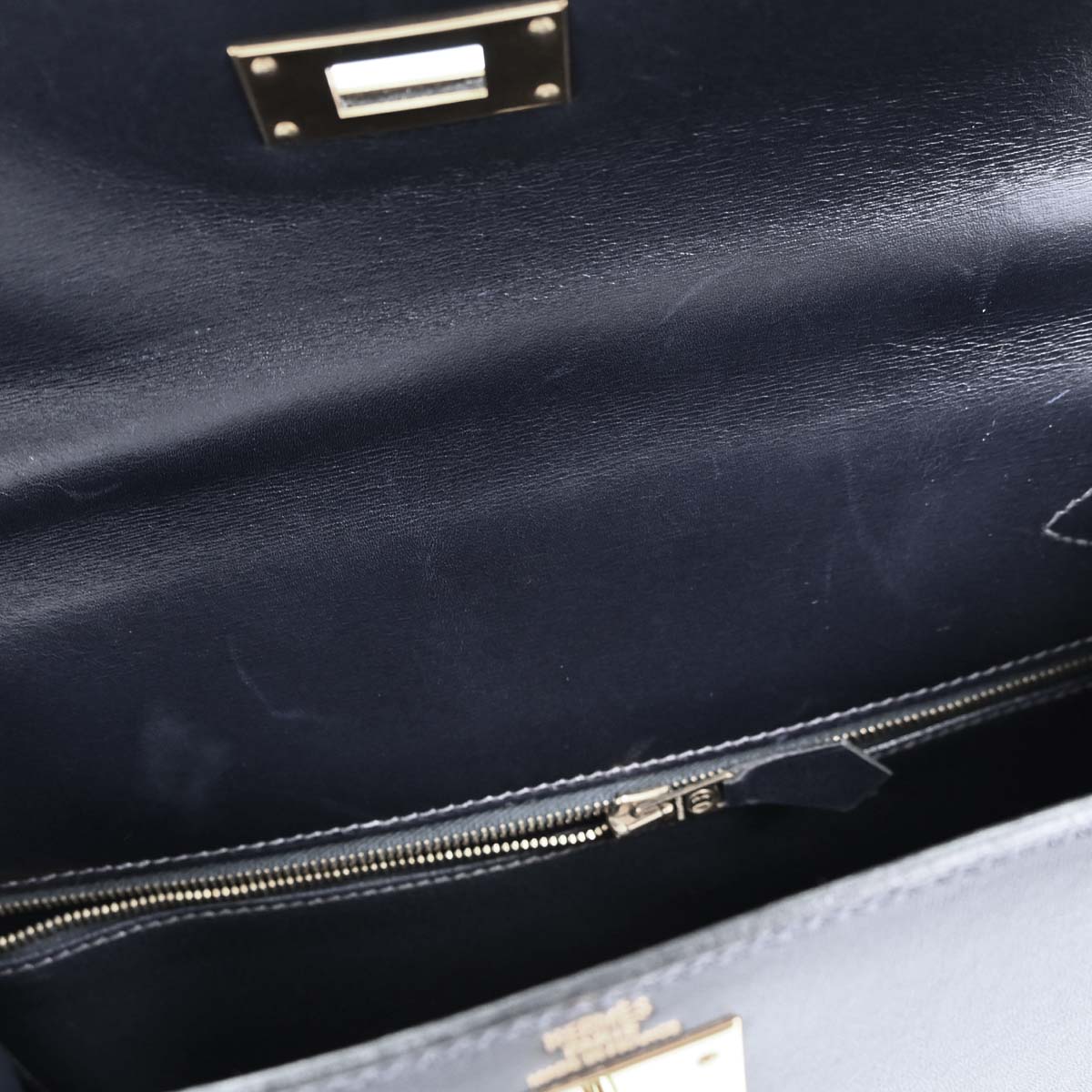 Hermes Blue Marine Box Calf Kelly 28 Sellier 2way Shoulder Handbag