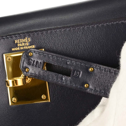 Hermes Blue Marine Box Calf Kelly 28 Sellier 2way Shoulder Handbag