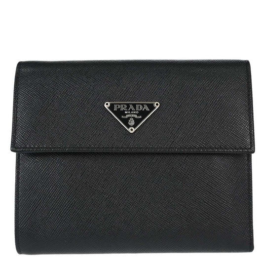 Prada Black Leather Trifold Wallet