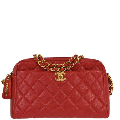 Chanel Red Caviar Skin Camera Bag Small