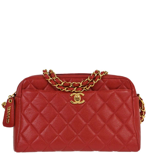 Chanel Red Caviar Skin Camera Bag Small