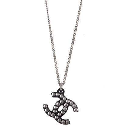 Chanel CC Chain Pendant Necklace Acrylic Silver Black 05P