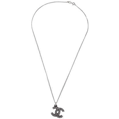 Chanel CC Chain Pendant Necklace Acrylic Silver Black 05P