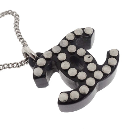 Chanel CC Chain Pendant Necklace Acrylic Silver Black 05P