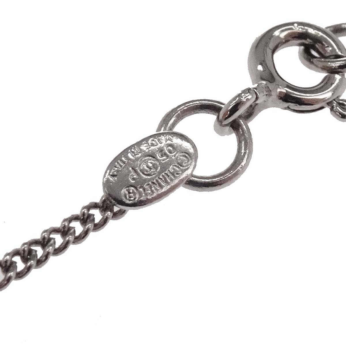 Chanel CC Chain Pendant Necklace Acrylic Silver Black 05P