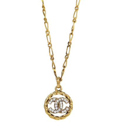 Chanel Medallion Chain Pendant Necklace Gold Rhinestone 3438/1982