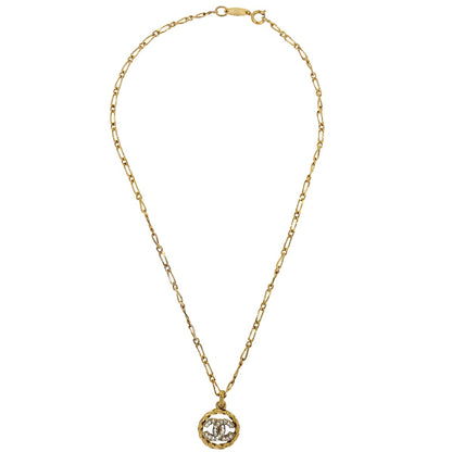 Chanel Medallion Chain Pendant Necklace Gold Rhinestone 3438/1982
