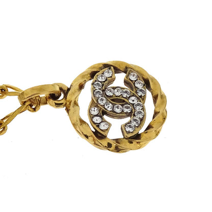 Chanel Medallion Chain Pendant Necklace Gold Rhinestone 3438/1982