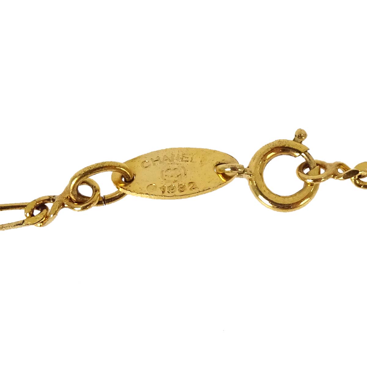 Chanel Medallion Chain Pendant Necklace Gold Rhinestone 3438/1982