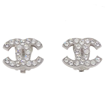 Chanel CC Silver Rhinestone Clip-On Earrings 05V