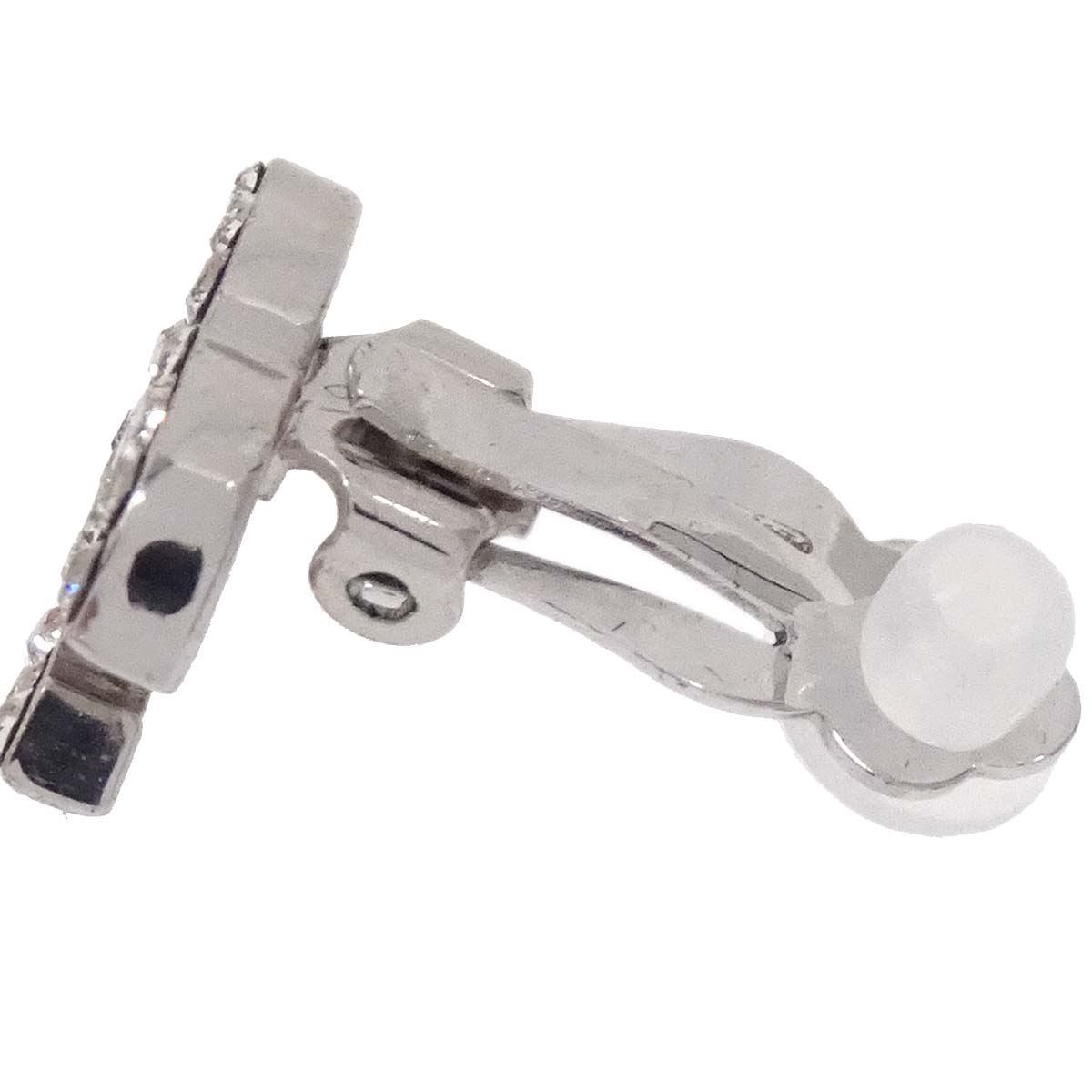 Chanel CC Silver Rhinestone Clip-On Earrings 05V