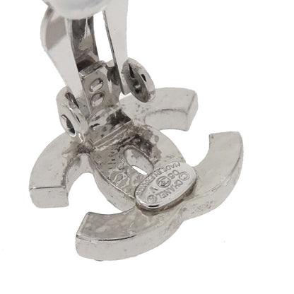 Chanel CC Silver Rhinestone Clip-On Earrings 05V