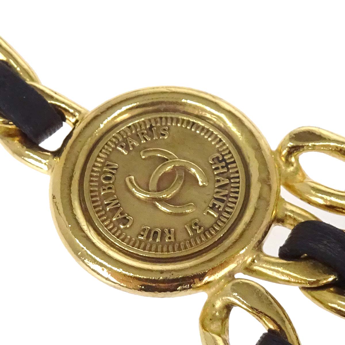 Chanel Chain Belt Medallion Gold Black Small Good