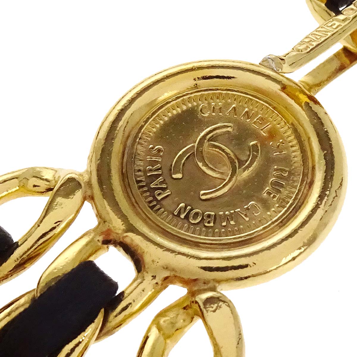 Chanel Chain Belt Medallion Gold Black Small Good