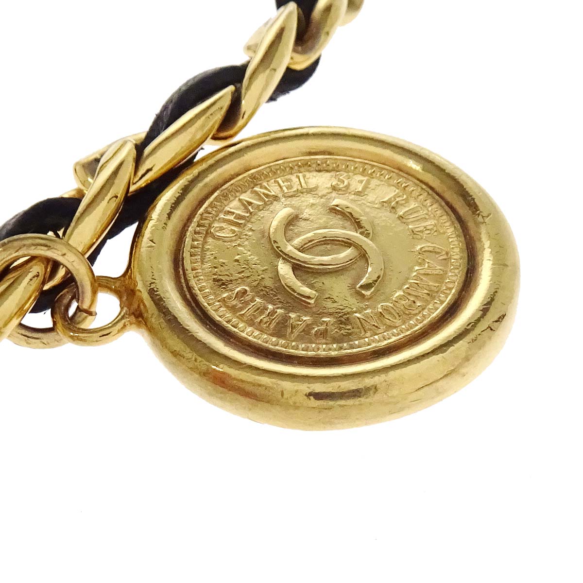 Chanel Chain Belt Medallion Gold Black Small Good