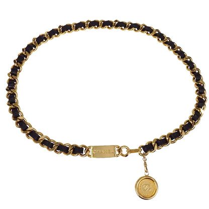 Chanel Chain Belt Medallion Gold Black Small Good