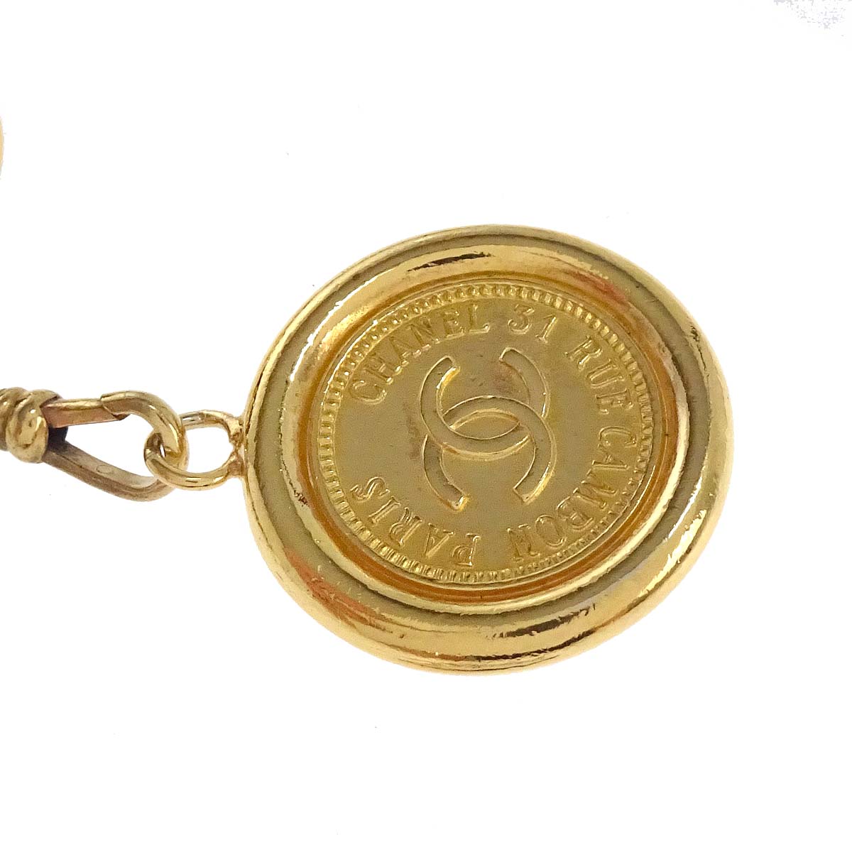 Chanel Chain Belt Medallion Gold Black Small Good