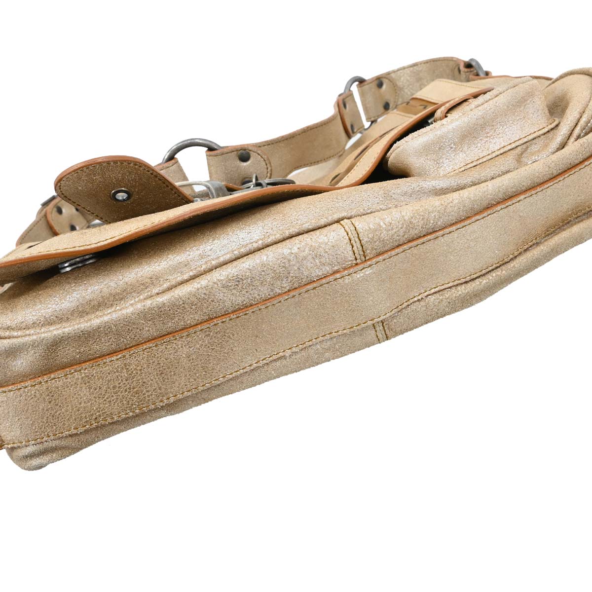 Christian Dior Metallic Gold Leather Gaucho Shoulder Bag