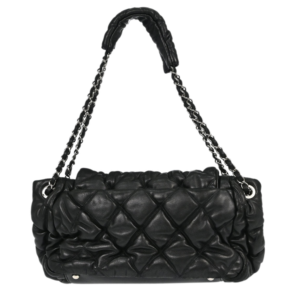 Chanel Black Lambskin Bubble Quilt Accordion Flap Handbag