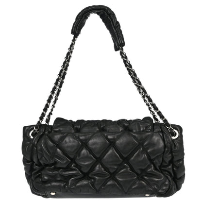 Chanel Black Lambskin Bubble Quilt Accordion Flap Handbag