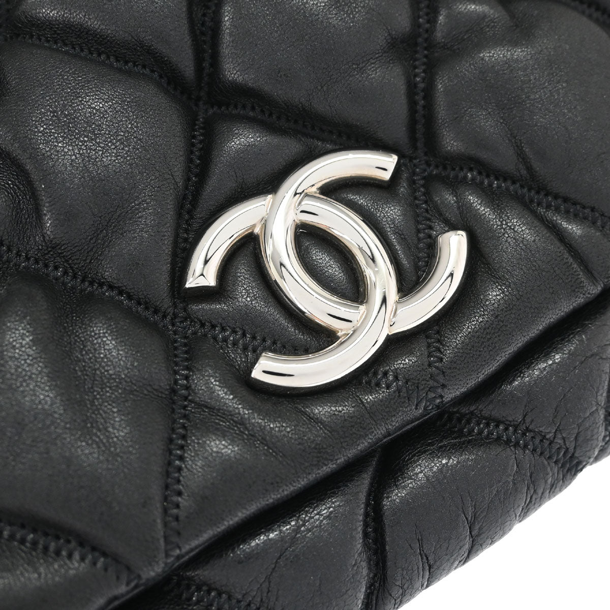 Chanel Black Lambskin Bubble Quilt Accordion Flap Handbag