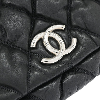 Chanel Black Lambskin Bubble Quilt Accordion Flap Handbag