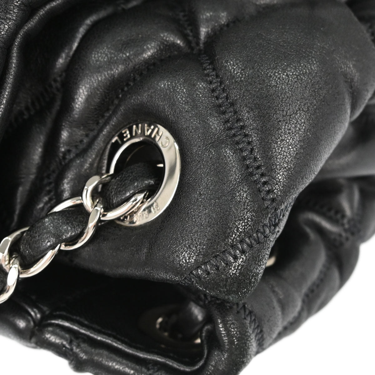 Chanel Black Lambskin Bubble Quilt Accordion Flap Handbag