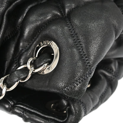 Chanel Black Lambskin Bubble Quilt Accordion Flap Handbag