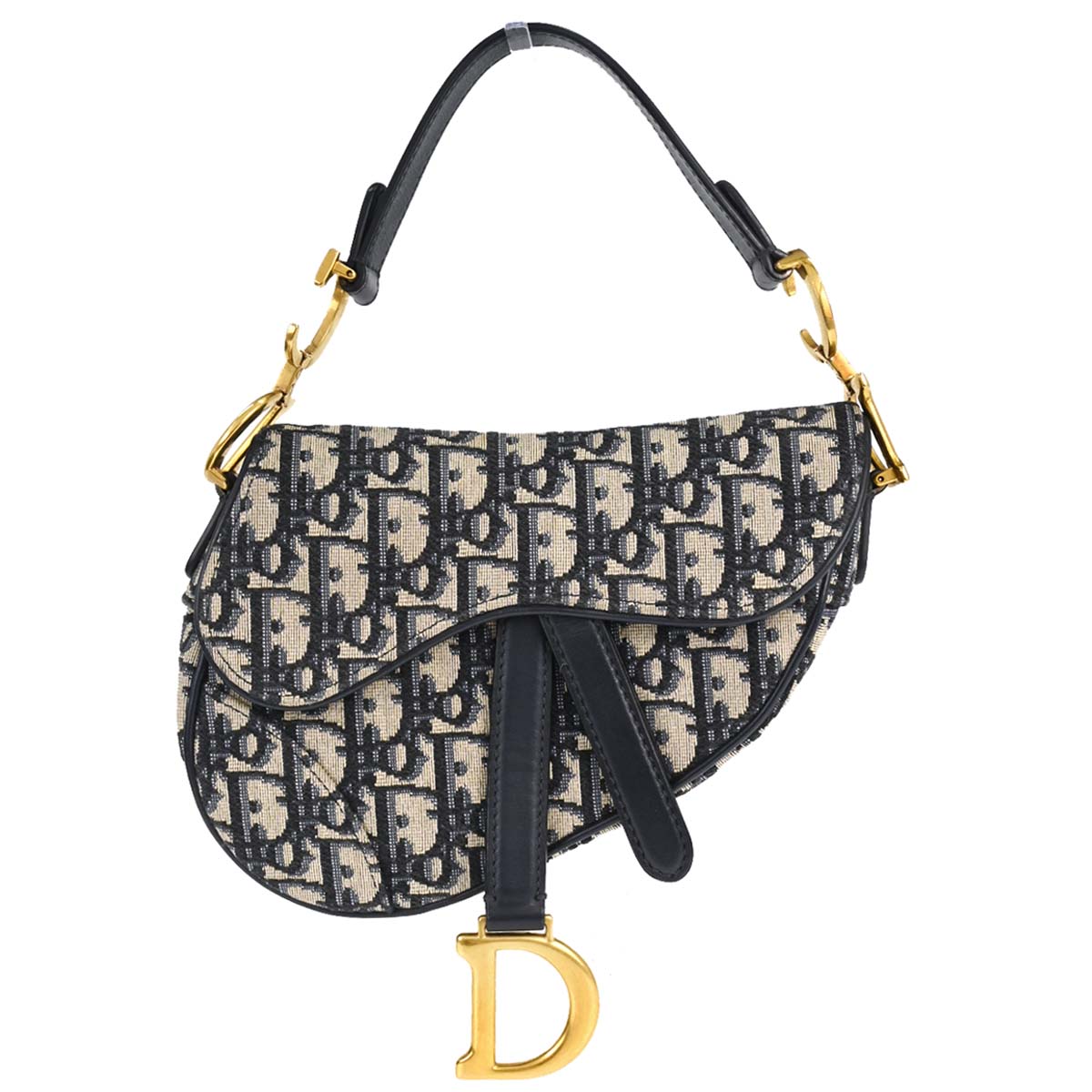 Christian Dior Navy Beige Trotter Oblique Saddle Handbag