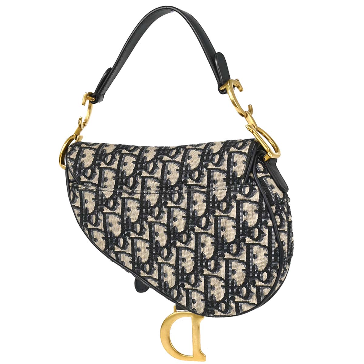Christian Dior Navy Beige Trotter Oblique Saddle Handbag
