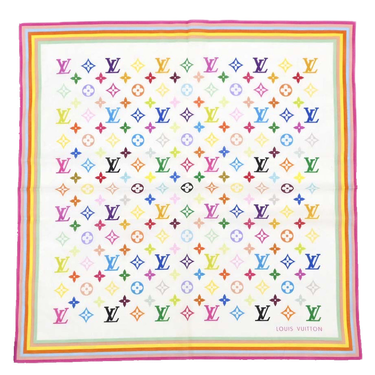 Louis Vuitton White Monogram Multicolor Scarf M71911 Small Good