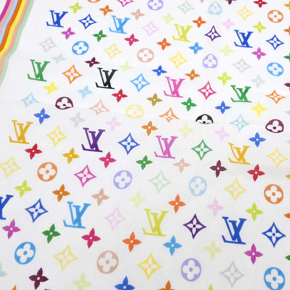 Louis Vuitton White Monogram Multicolor Scarf M71911 Small Good