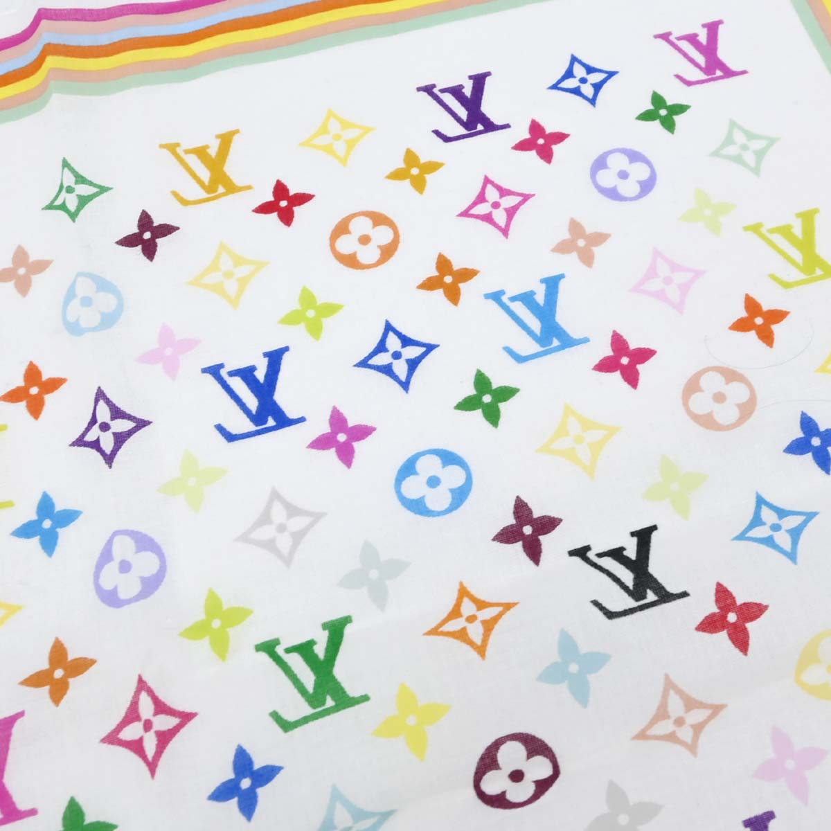 Louis Vuitton White Monogram Multicolor Scarf M71911 Small Good