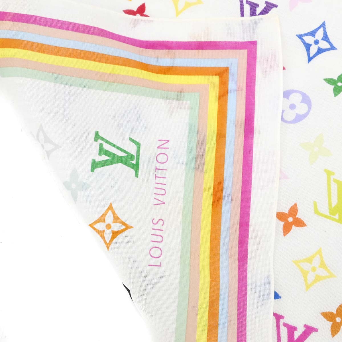 Louis Vuitton White Monogram Multicolor Scarf M71911 Small Good