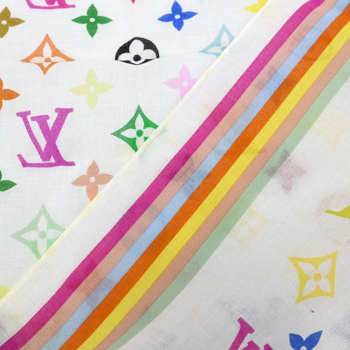 Louis Vuitton White Monogram Multicolor Scarf M71911 Small Good