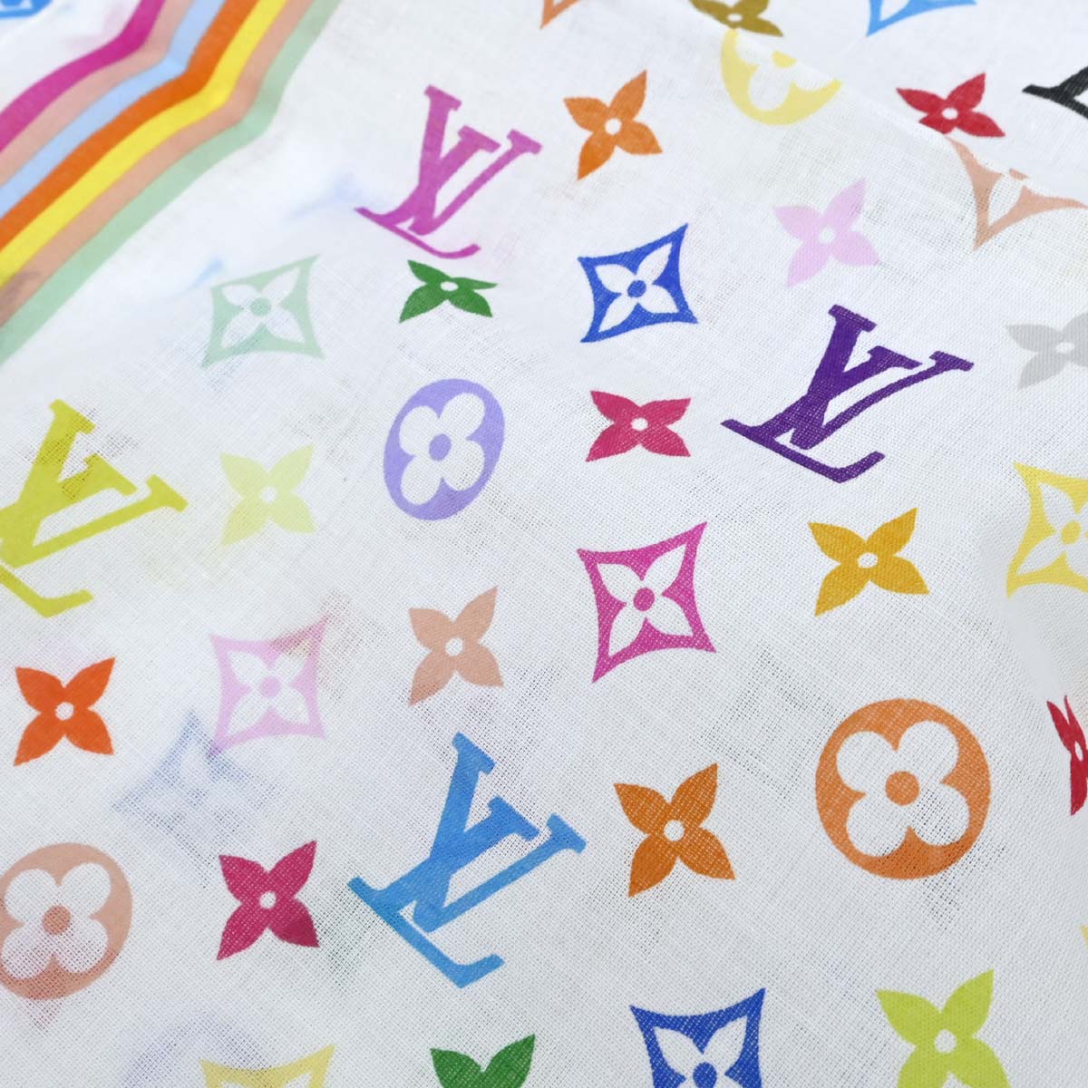 Louis Vuitton White Monogram Multicolor Scarf M71911 Small Good