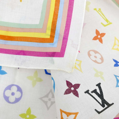 Louis Vuitton White Monogram Multicolor Scarf M71911 Small Good