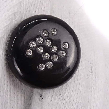 Chanel Button Pierced Earrings Silver Black Rhinestone 04V