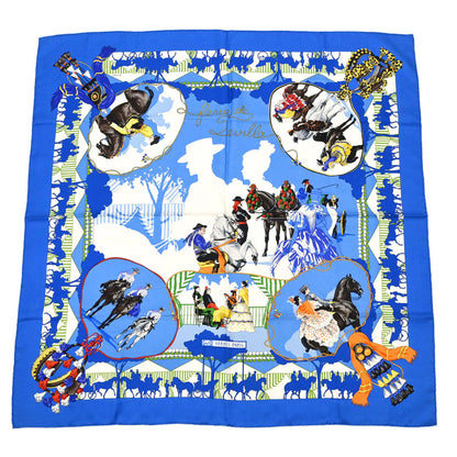 Hermes Scarf Carre 90 Feria de Sevilla Blue Small Good