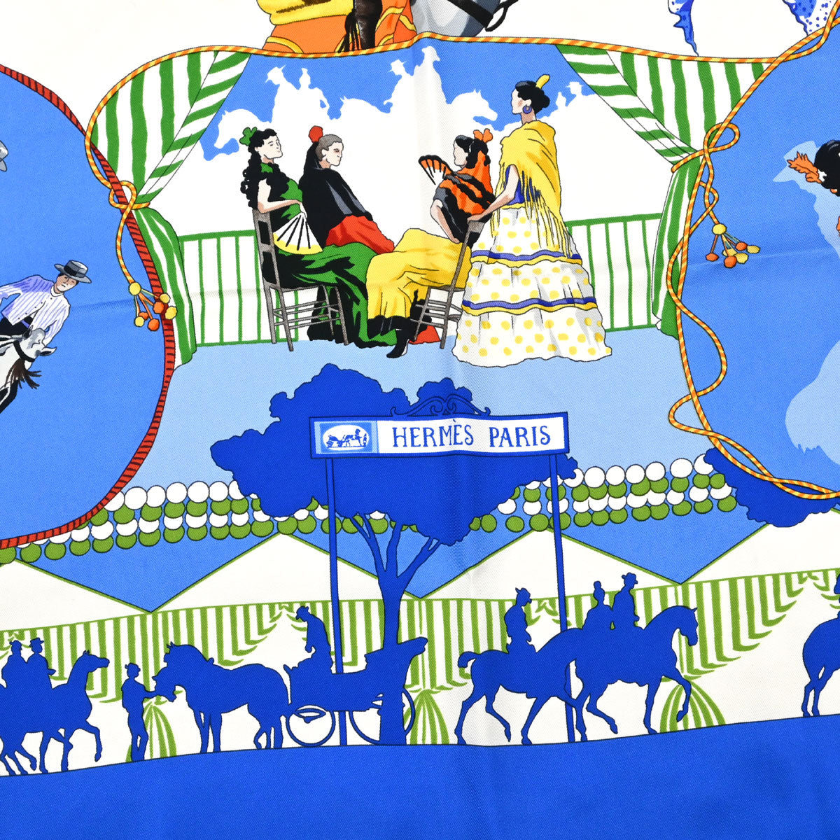 Hermes Scarf Carre 90 Feria de Sevilla Blue Small Good