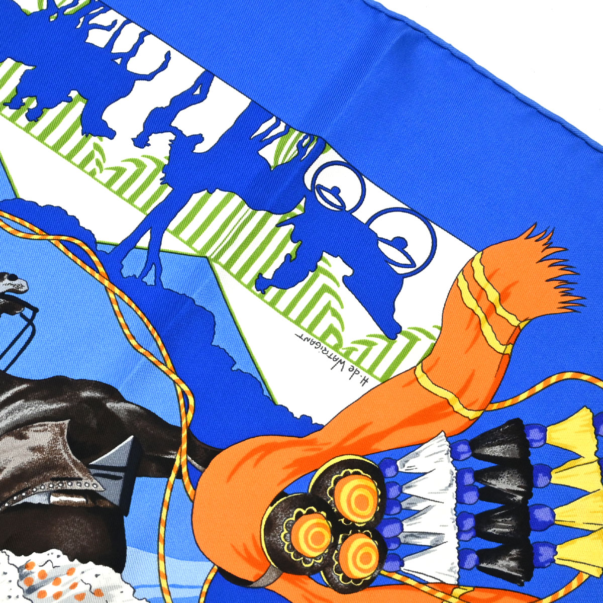 Hermes Scarf Carre 90 Feria de Sevilla Blue Small Good