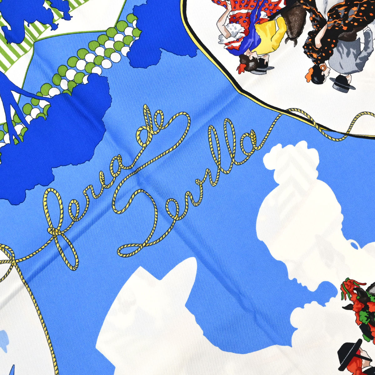 Hermes Scarf Carre 90 Feria de Sevilla Blue Small Good
