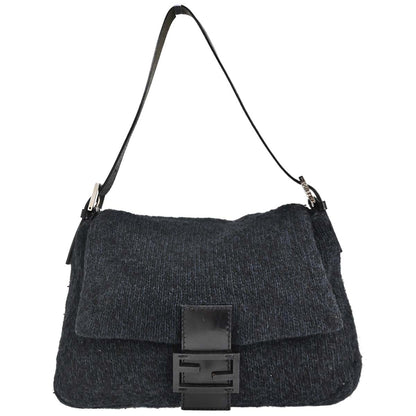 Fendi Navy Black Wool Mamma Baguette Handbag