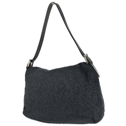 Fendi Navy Black Wool Mamma Baguette Handbag
