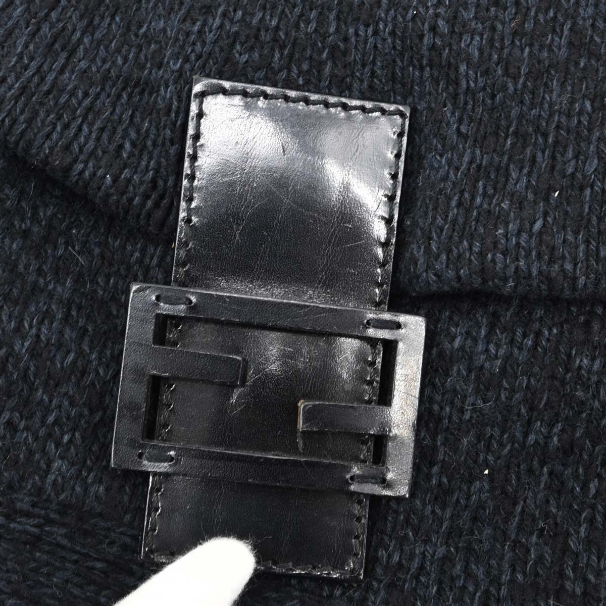 Fendi Navy Black Wool Mamma Baguette Handbag