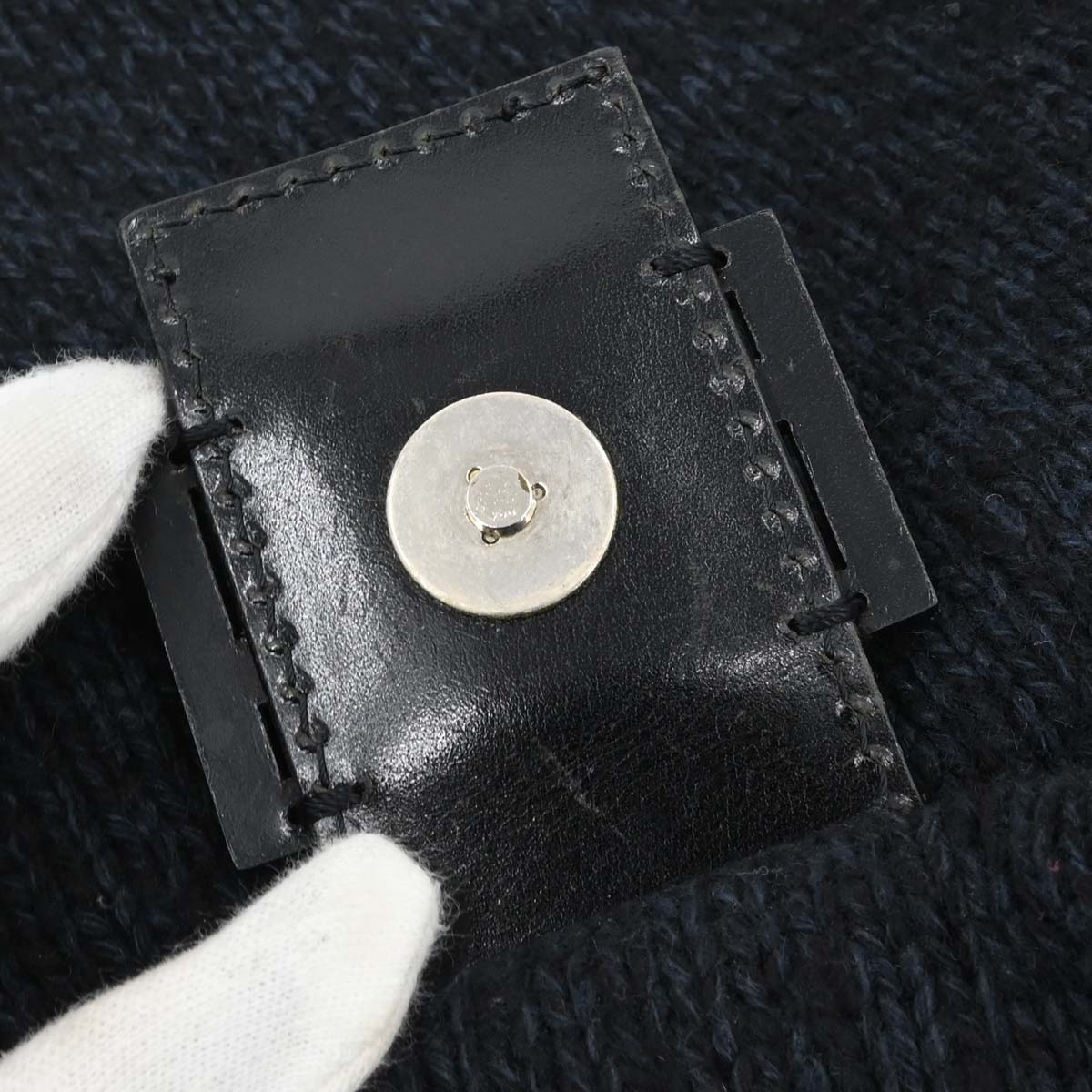 Fendi Navy Black Wool Mamma Baguette Handbag